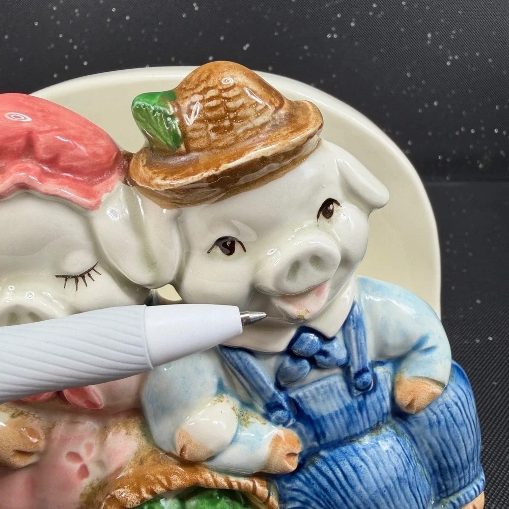 Vintage Otagiri Japan Ceramic Pig Couple Napkin Holder Hand Painted Farmhouse